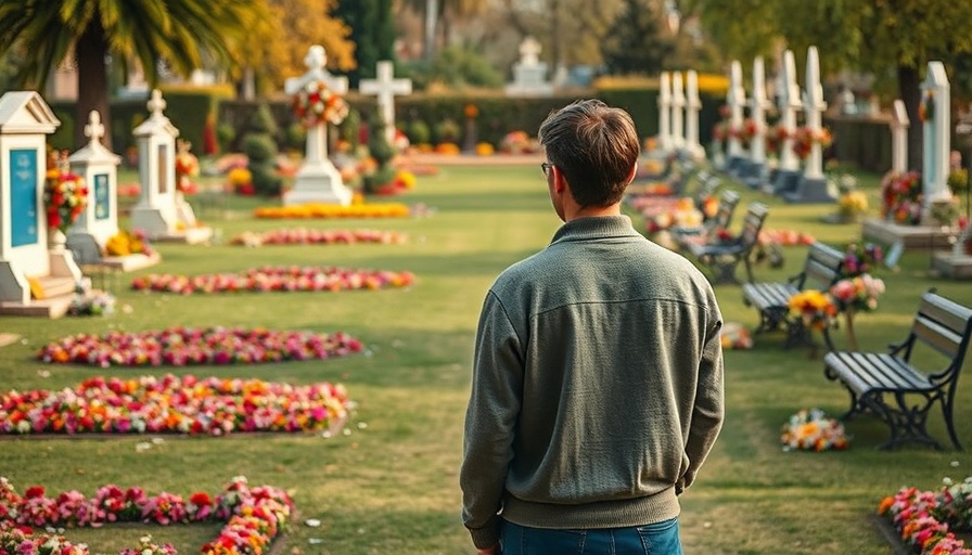 Colorful cemetery scene with a person reflecting, San Antonio News.