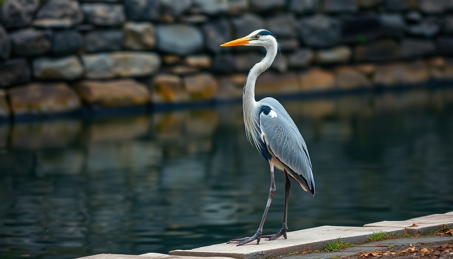 Heron standing by riverbank for San Antonio News.