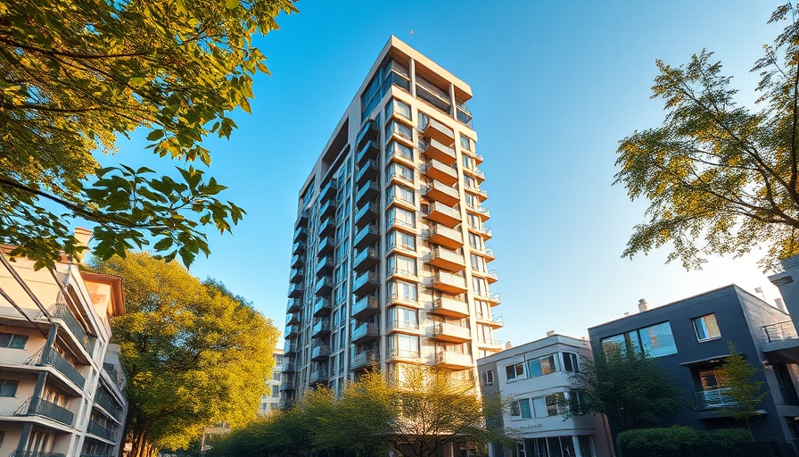 Modern urban apartment building in San Antonio with stylish facade.