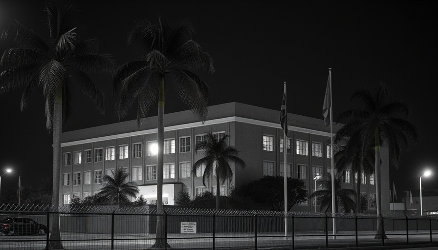 Monochrome night view of prison for Texas bail reform article.