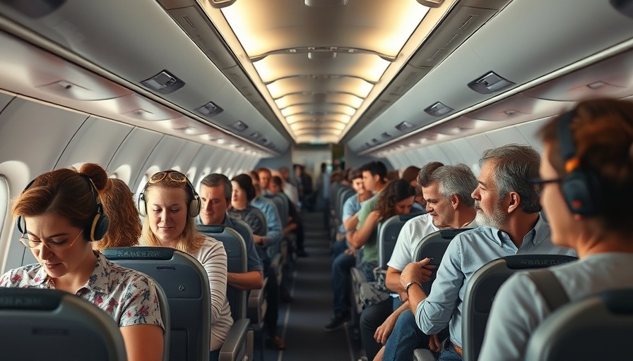 Crowded airplane cabin with passengers engaging, capturing San Antonio News.