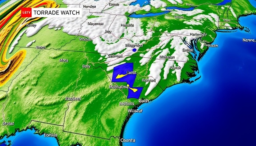 Severe weather map with tornado watch areas