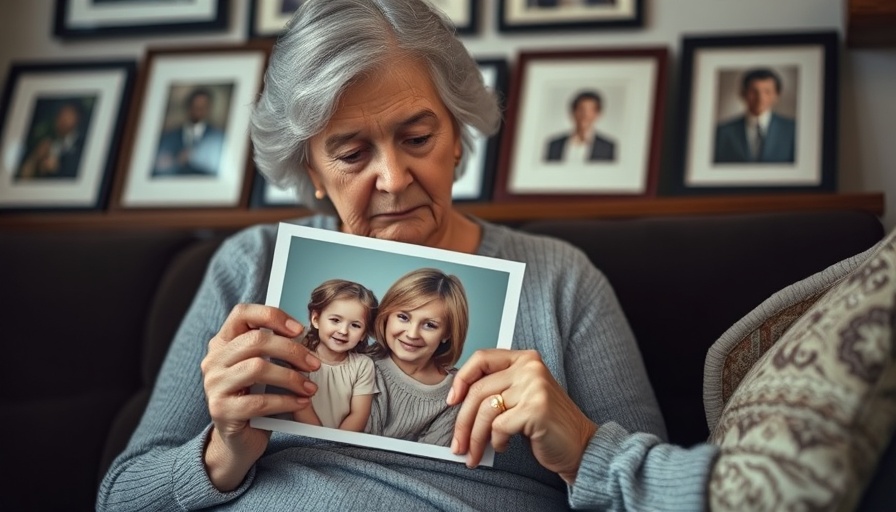 El Paso mom holds daughter's photo, thoughtful on sofa.