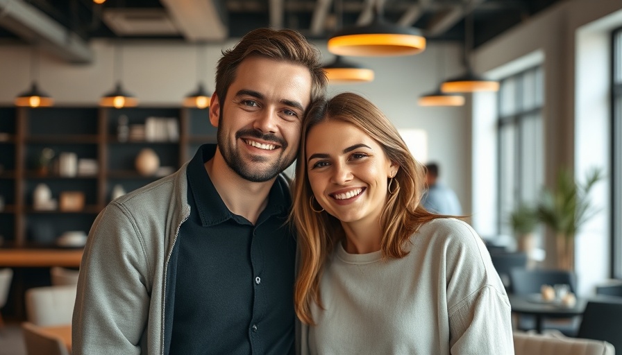 Two smiling men inside a professional setting.