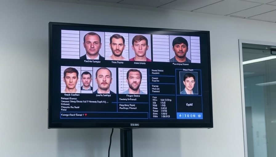 Mugshots displayed on TV screen.