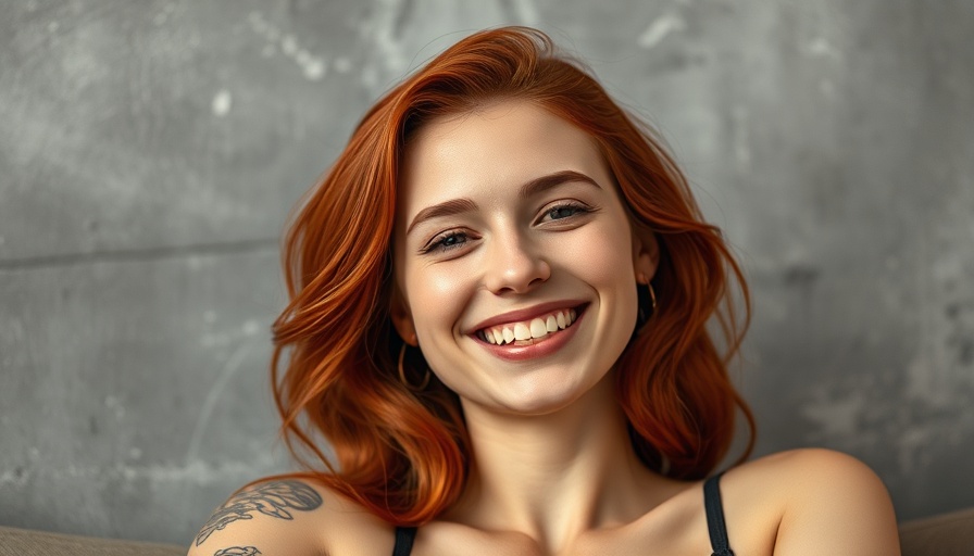 Red-haired person with tattoos smiling in an indoor setting.