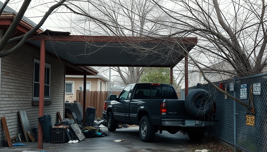 San Antonio news: cluttered driveway and broken window scene.