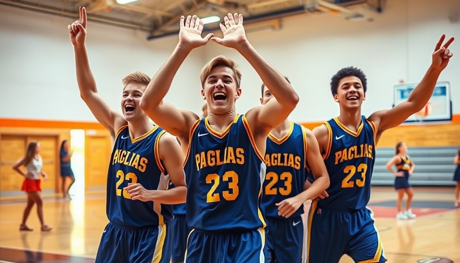 High school basketball players celebrating at Houston championships.