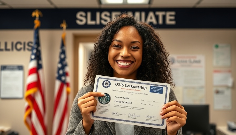 Happy new U.S. citizen holding certificate at USCIS office, celebrating responsibilities.