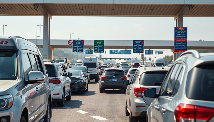 Vehicles queue at Cordova International Bridge for U.S. citizens entry requirements Mexico