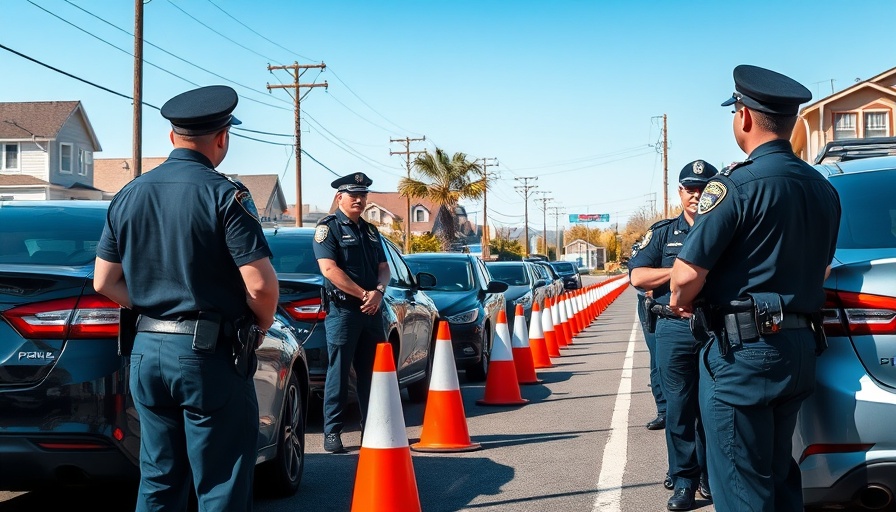 Police officers at roadside checkpoint with traffic cones.