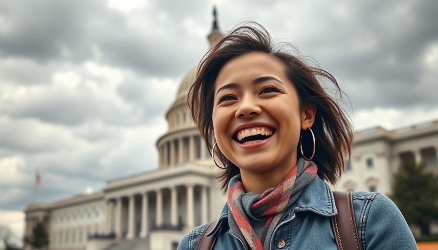 Smiling woman in front of the U.S. Capitol, Anthropic revenue milestone technology.