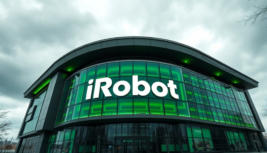 Futuristic building with iRobot logo, showcasing modern design.