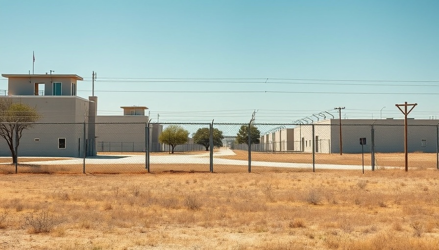 Secure Texas prison exterior with barbed-wire fence and clear sky.