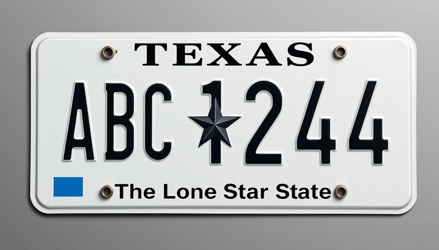 Texas license plate law visual with state star emblem.