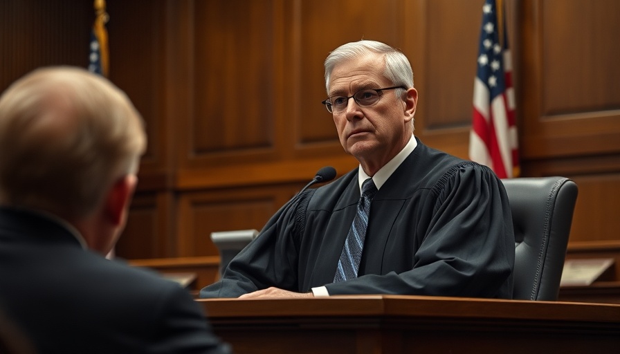 Judge in courtroom during Walmart shooting case hearings, attentively presiding over a case.