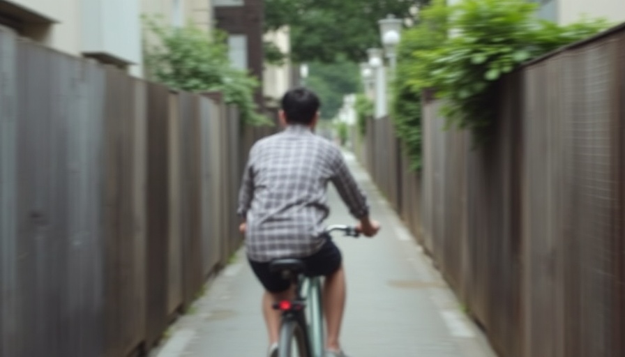 Narrow alley in Houston with bicyclist, blurred focus.