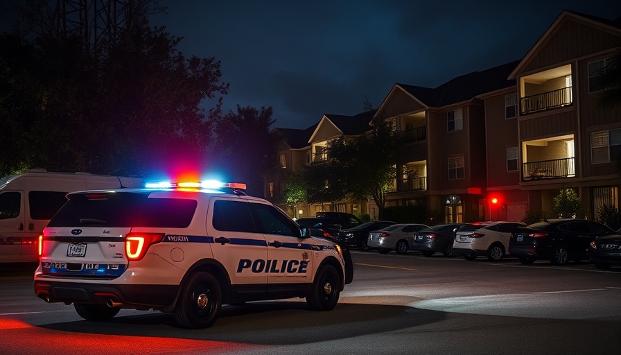 Houston police presence at night scene with flashing lights in residential area.