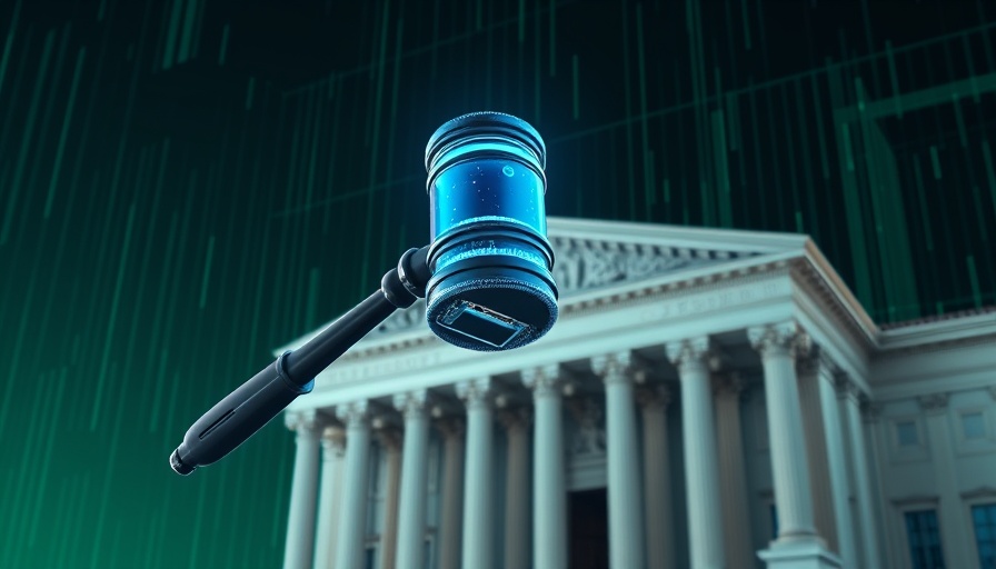 Digital gavel symbolizing AI regulation over US courthouse