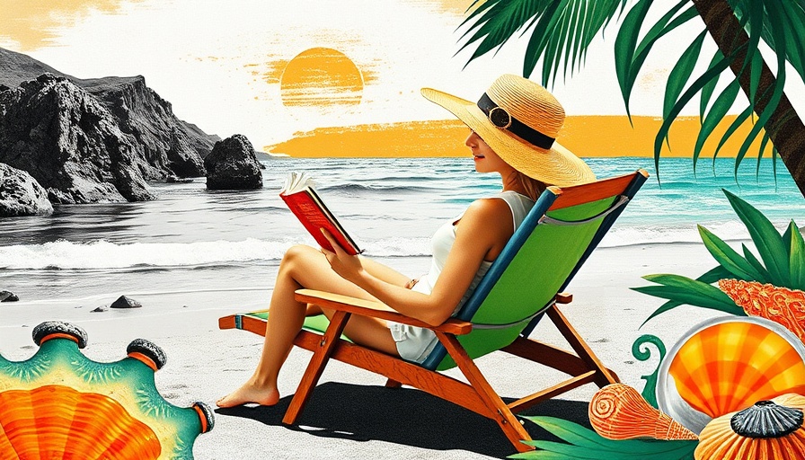 Collage of woman vacationing at beach with ocean cliffs.