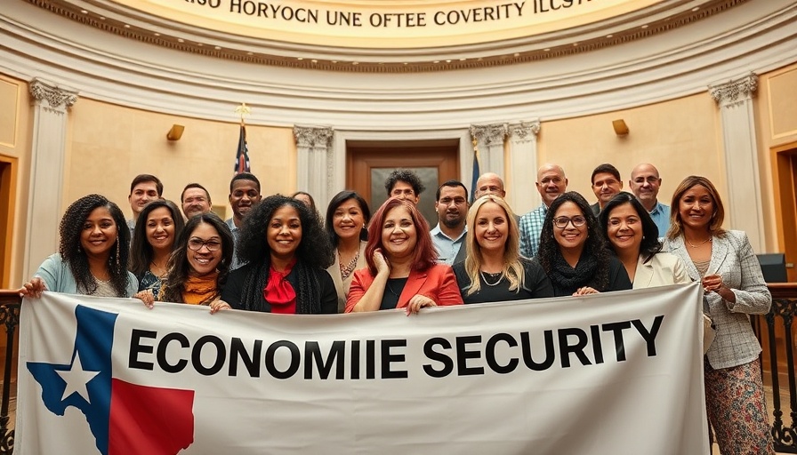 Diverse group advocating for guaranteed income programs in Texas.