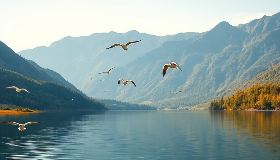 Scenic Ascarate Lake view with flying birds and mountain backdrop