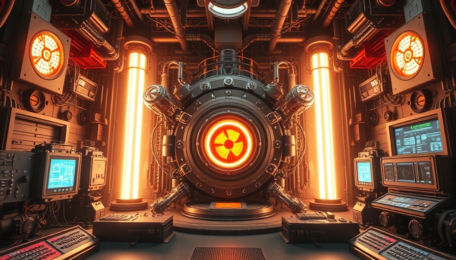 Futuristic nuclear fusion reactor with glowing plasma.