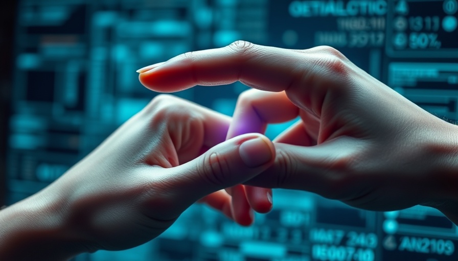 Human Touch in the Age of AI: fingers intertwining with technology.