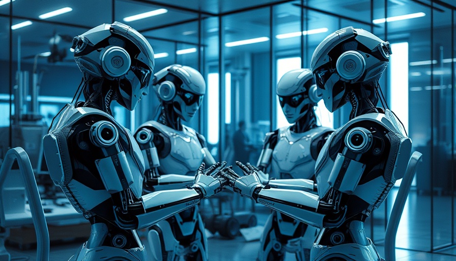 Humanoid robots in a modern office, part of workplace revolution.