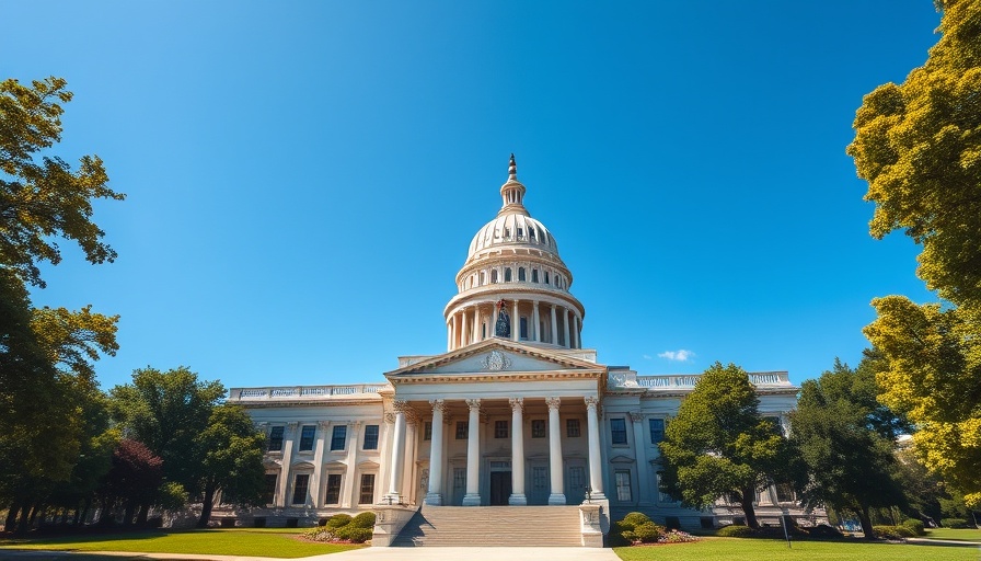 El Paso lawmakers convene at the state capitol, grand architecture under blue sky.