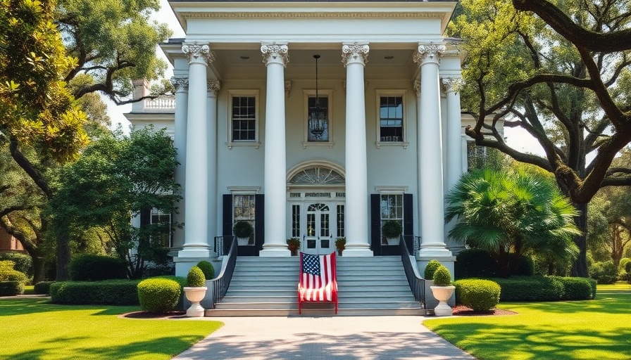 Grand historic mansion in San Antonio with American flag