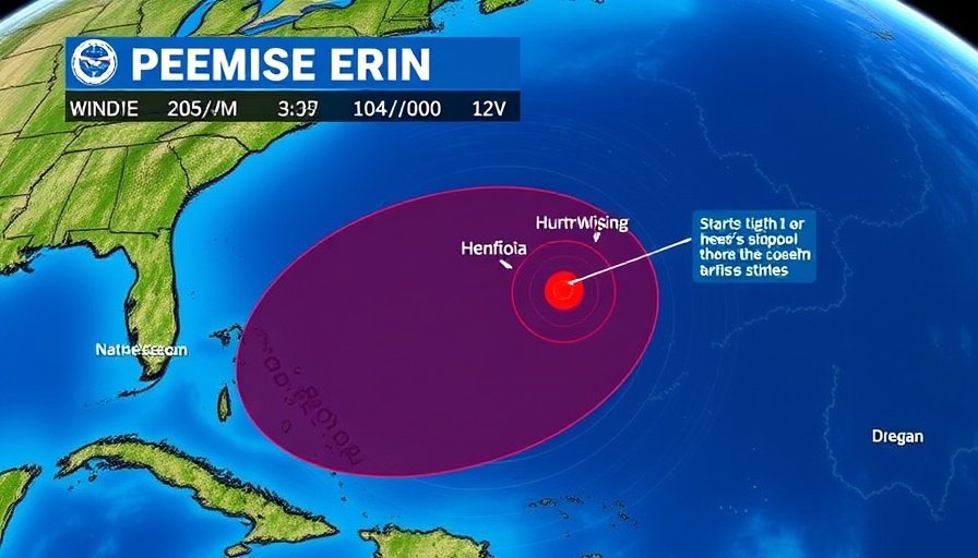 Weather map of Hurricane Erin's trajectory and intensity levels.