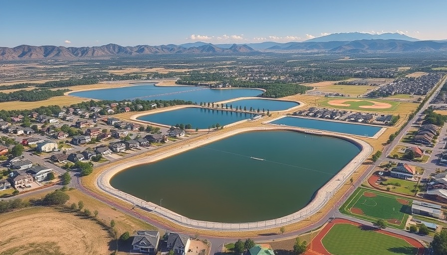 Aerial view of flood control basin in El Paso, showcasing infrastructure.
