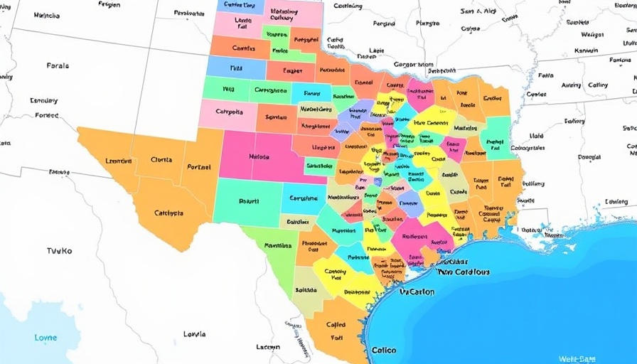 Map of Texas congressional redistricting showing proposed districts.
