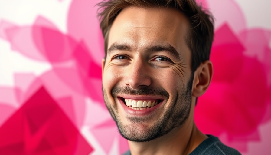 Portrait of smiling man with vibrant geometric overlay, symbolizing creativity in turning a hobby into a business.