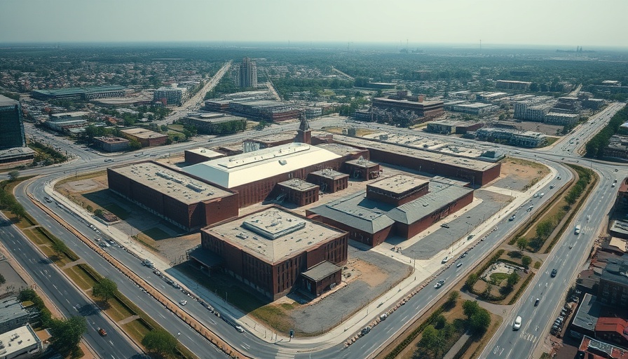 Aerial view of Bexar County Jail complex in urban setting