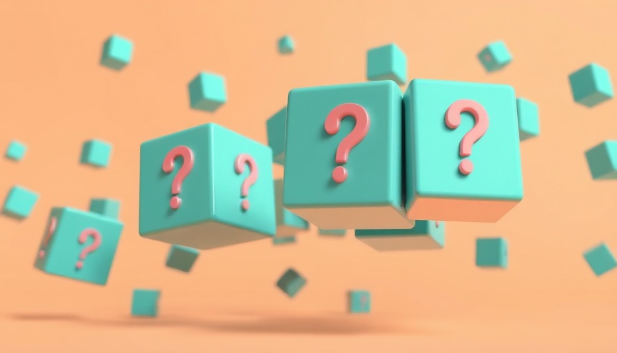 Teal cubes with question marks floating on peach background representing the myth of having it all.