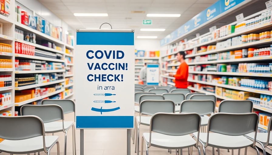 COVID-19 vaccine eligibility check-in sign in pharmacy waiting area.