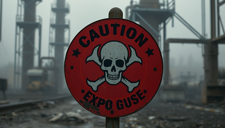 Warning sign depicting toxic gas danger in industrial area.