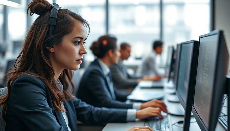 Monitoring AI use at work with professionals coding in office.