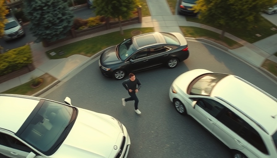Aerial view of a person running near cars, Louis Vuitton heist chase.