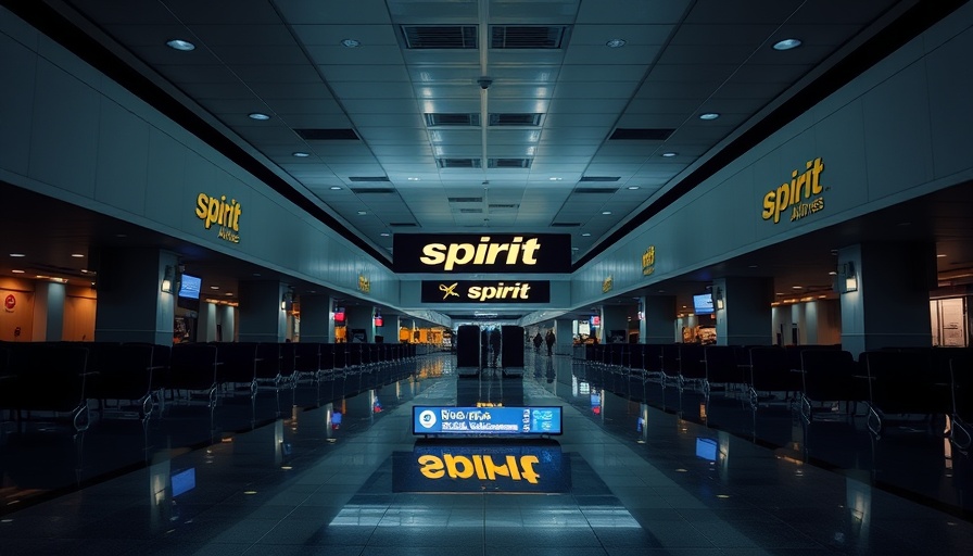 Empty airport terminal with Spirit Airlines branding amid bankruptcy news.
