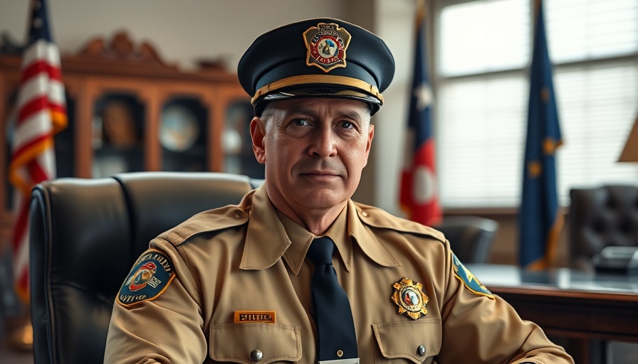 Fire chief discusses city security in official office setting.