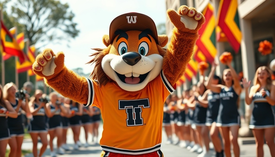 Energetic mascot leads cheerleaders at Minerpalooza UTEP football opener.