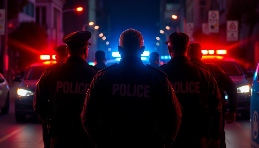 Texas News: Police officers standing by patrol cars at night.