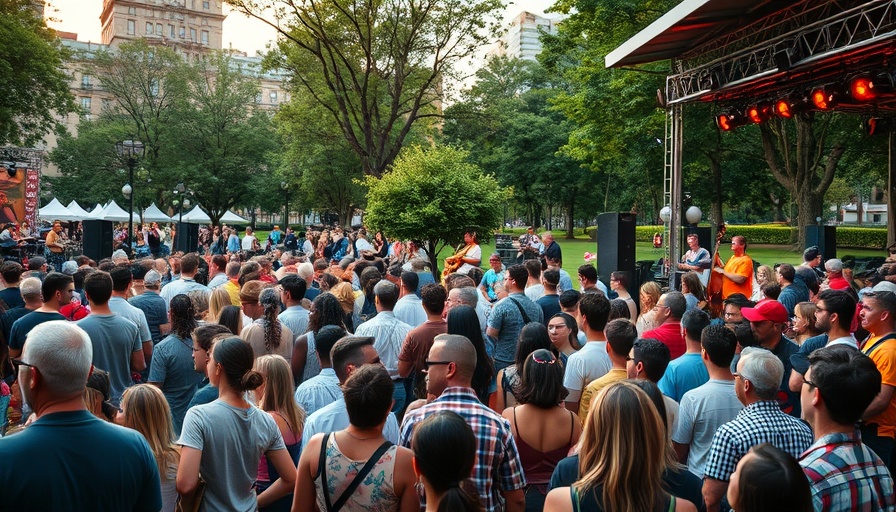 Vibrant jazz festival in San Antonio with a lively crowd enjoying music.