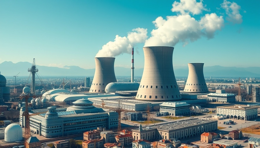 Futuristic scene depicting the Third Nuclear Renaissance with modern nuclear power.
