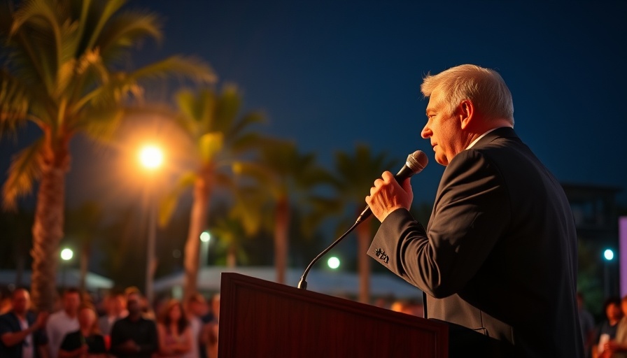 Eloquent speaker delivers speech at Texas night event.