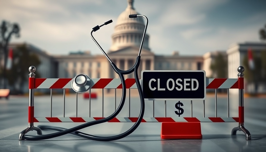 Symbolic illustration of government shutdown impact on healthcare and economy.