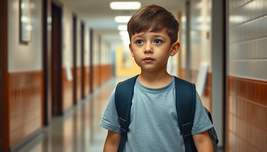 Student walking in school hallway, representing educational environment.
